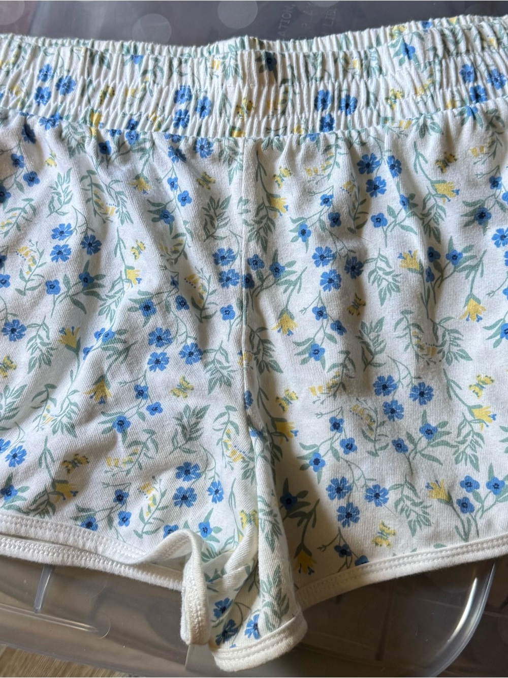 wonder nation White Floral Athletic Lounge Shorts with Blue & Yellow Print